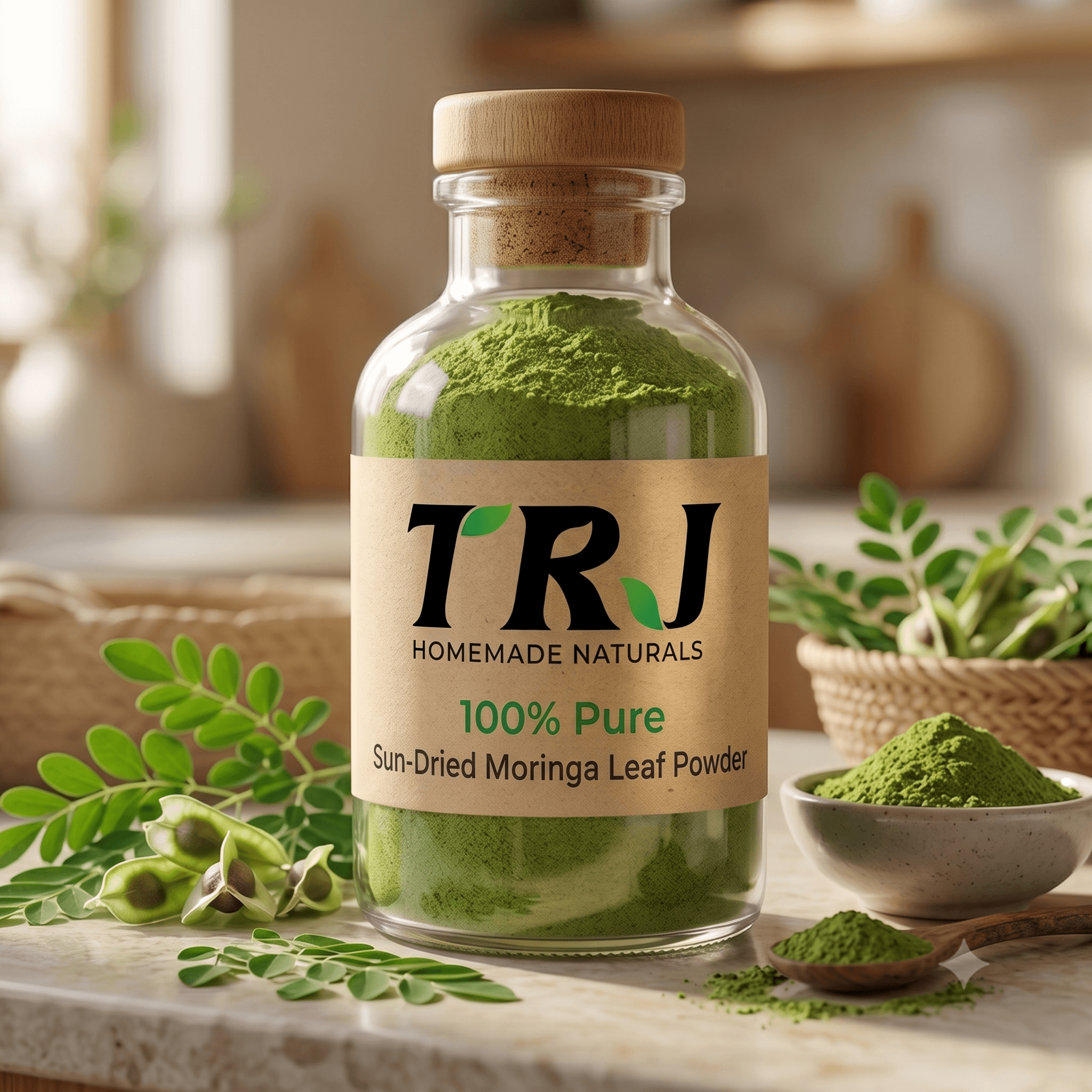 TRJ Homemade Naturals Moringa Leaf Powder | 100% Pure & Natural | Nutrient-Dense Superfood | No Additives | Supports Immunity & Detox | 100g Zip Pouch